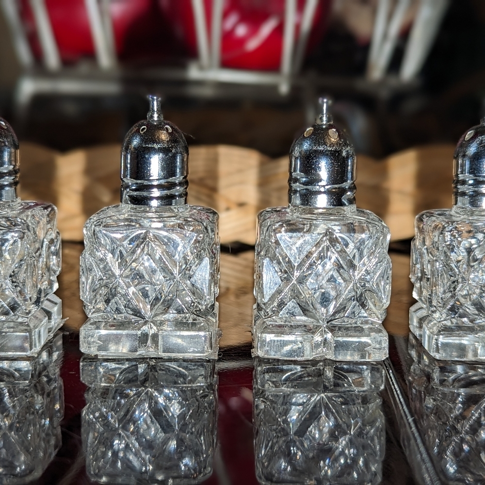 Vintage Hand Cut Viking Glass Salt & Pepper Shakers Set of 4